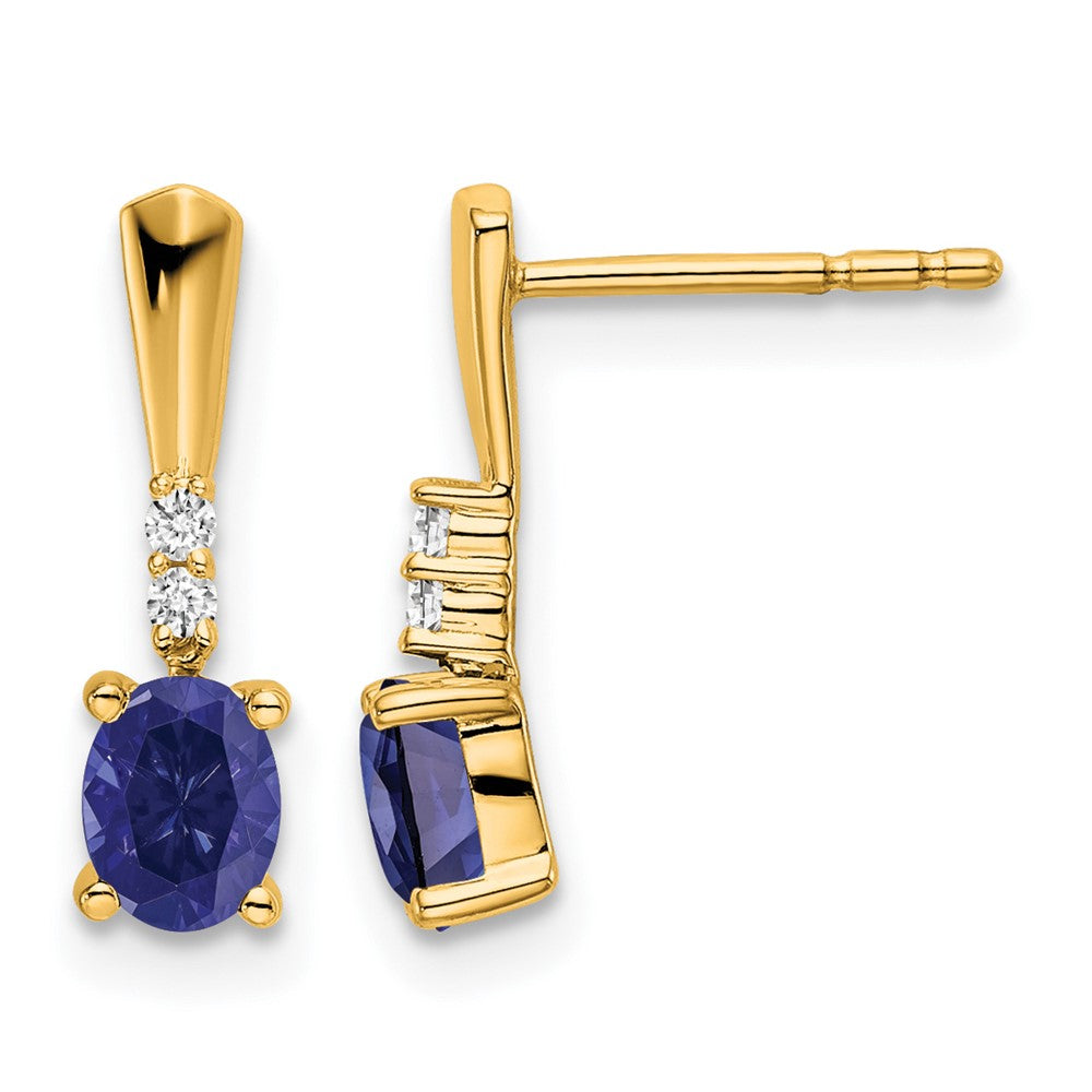 14K Gelbgold Oval Erzeugt Saphir und Diamant Ohrhänger