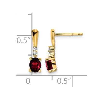14K Gelbgold Oval Granat und Diamant Ohrhänger