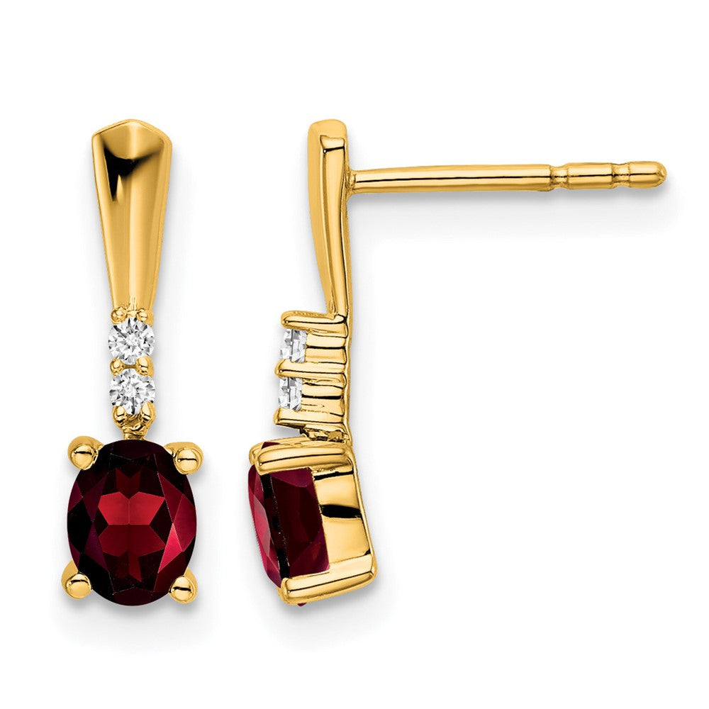 14K Gelbgold Oval Granat und Diamant Ohrhänger