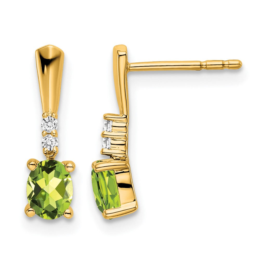 14K Gelbgold Oval Peridot und Diamant Ohrhänger
