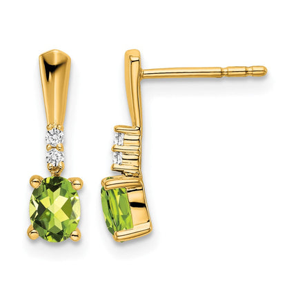 14K Gelbgold Oval Peridot und Diamant Ohrhänger