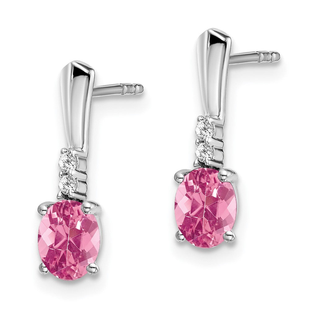 14K Weißgold Oval Rosa Turmalin und Diamant Ohrhänger
