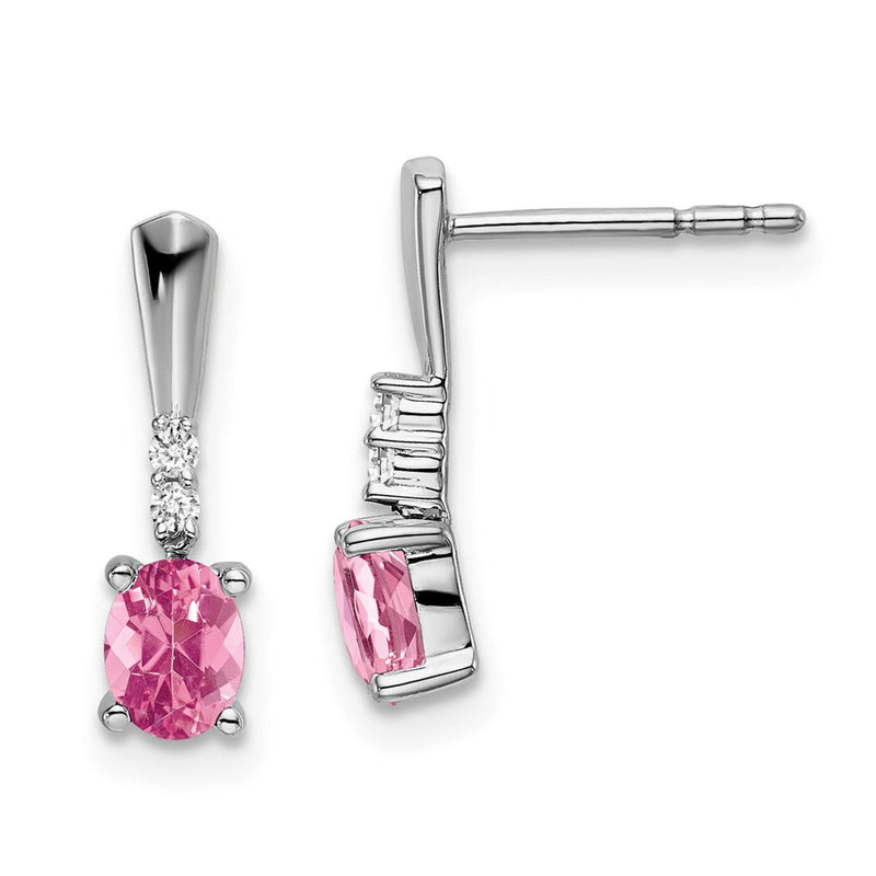 14K Weißgold Oval Rosa Turmalin und Diamant Ohrhänger