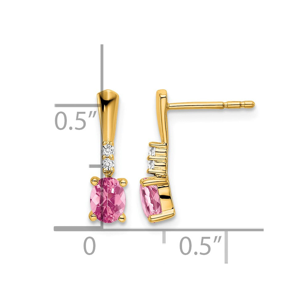 14K Gelbgold Oval Rosa Turmalin und Diamant Ohrhänger