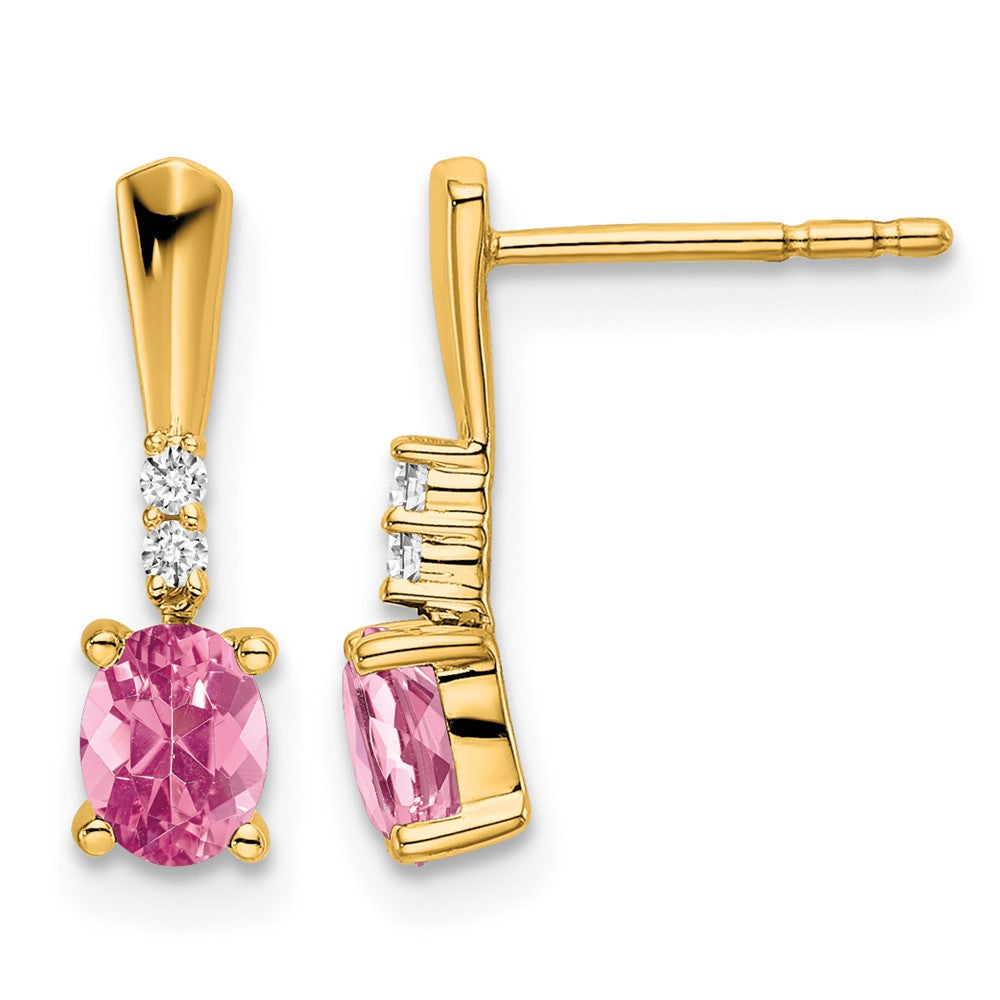 14K Gelbgold Oval Rosa Turmalin und Diamant Ohrhänger