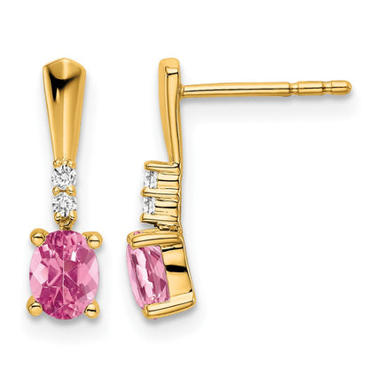 14K Gelbgold Oval Rosa Turmalin und Diamant Ohrhänger
