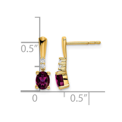 14K Gelbgold Oval Rhodolith Granat und Diamant Ohrhänger