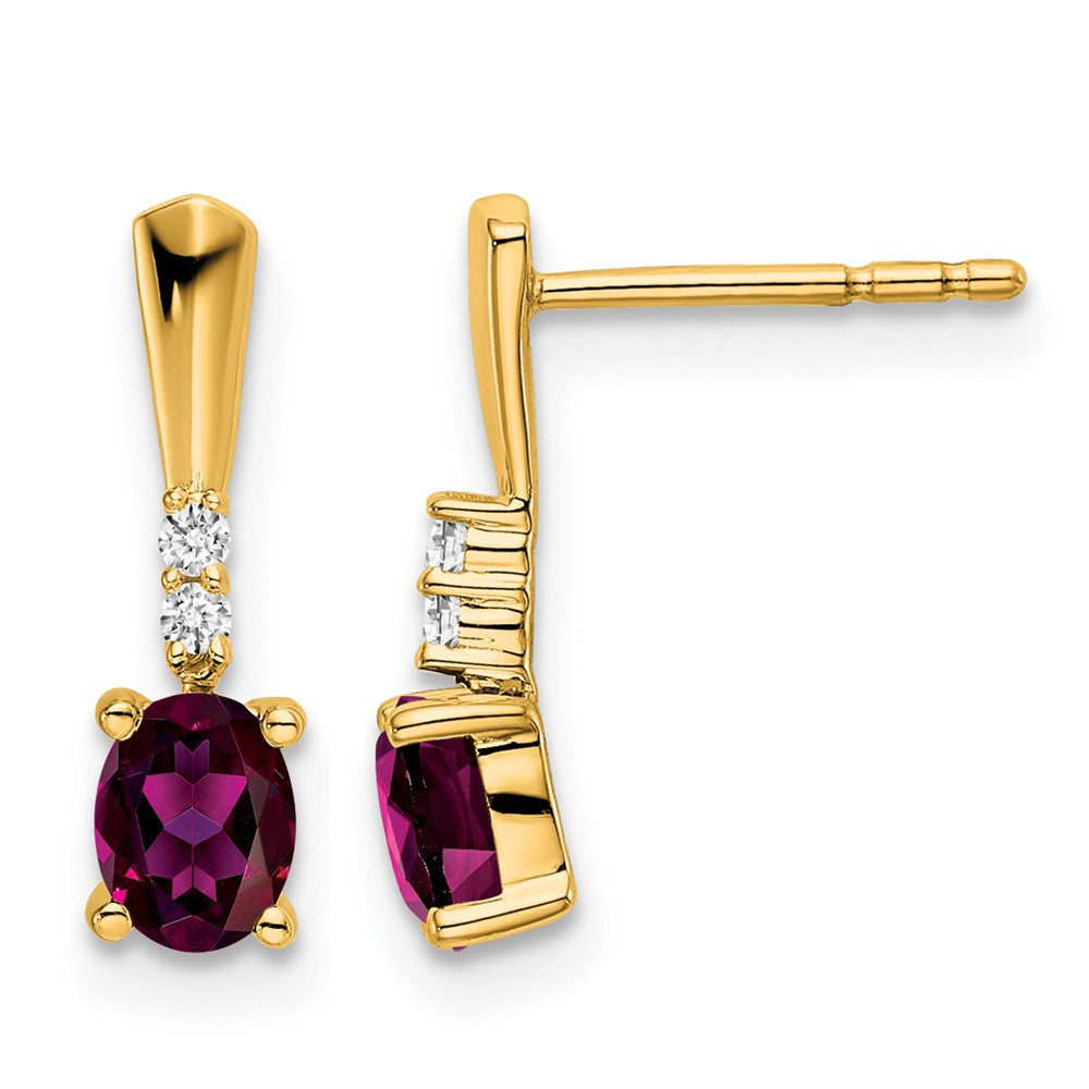 14K Gelbgold Oval Rhodolith Granat und Diamant Ohrhänger