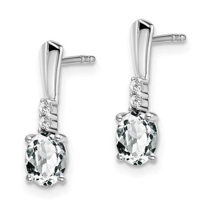 14K Weißgold Ohrhänger mit ovalem Weißtopas und echten Diamanten