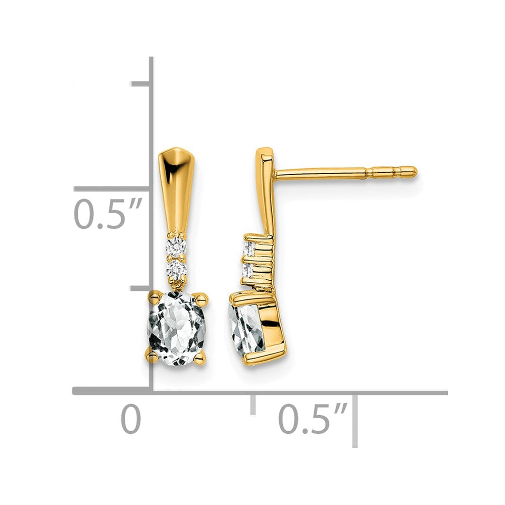 14K Gelbgold Oval Weiß Topas und Diamant Ohrhänger