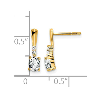 14K Gelbgold Oval Weiß Topas und Diamant Ohrhänger