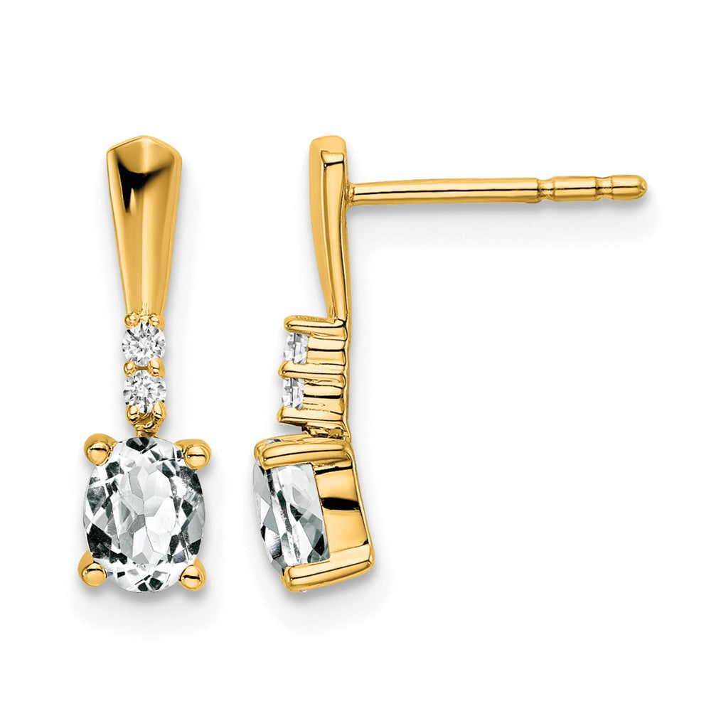 14K Gelbgold Oval Weiß Topas und Diamant Ohrhänger