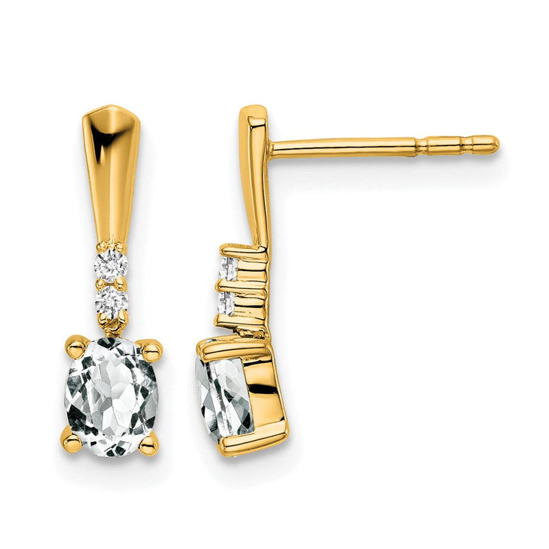14K Gelbgold Oval Weiß Topas und Diamant Ohrhänger