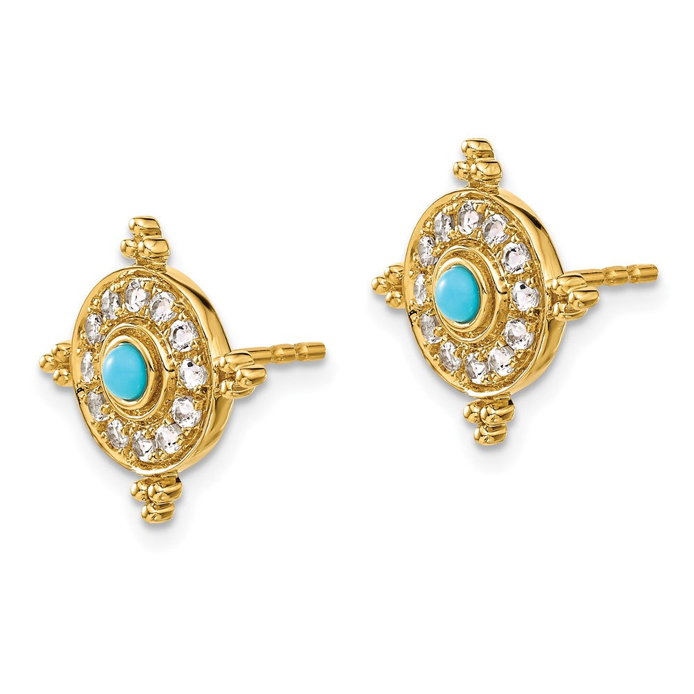 14K Gelbgold Ohrringe mit Türkis und Weißtopas