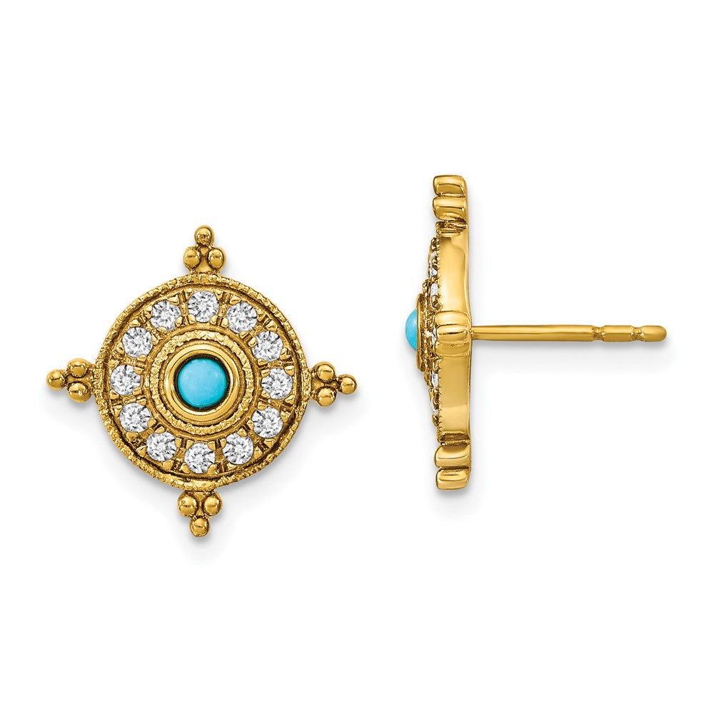 14K Gelbgold Ohrringe mit Türkis und Weißtopas