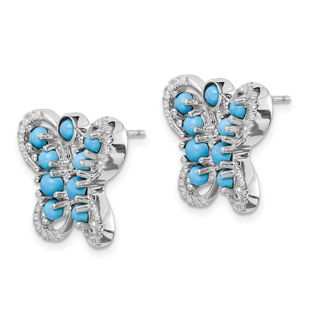 14K Weißgold Türkis-Weißtopas-Schmetterling-Ohrringe