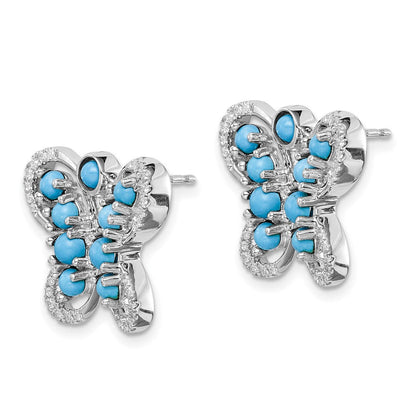 14K Weißgold Türkis-Weißtopas-Schmetterling-Ohrringe