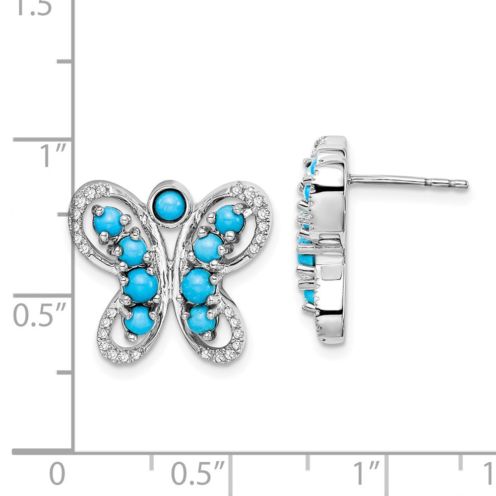 14K Weißgold Türkis-Weißtopas-Schmetterling-Ohrringe