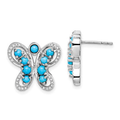 14K Weißgold Türkis-Weißtopas-Schmetterling-Ohrringe