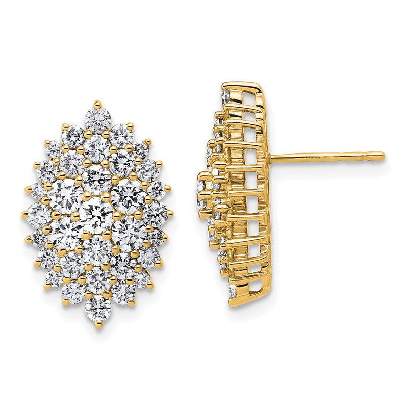 14K Gelbgold Weiß 2 1/2 Karat Im Labor Gezüchtet Diamant Vs/si+ G+ Komplett Cluster Ohrstecker