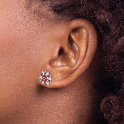14K Weißgold Ohrringe mit Rubin und echten Diamanten