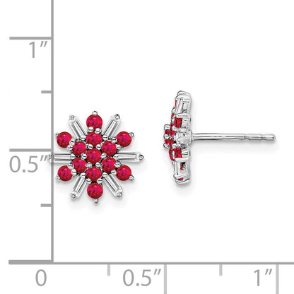 14K Weißgold Ohrringe mit Rubin und echten Diamanten