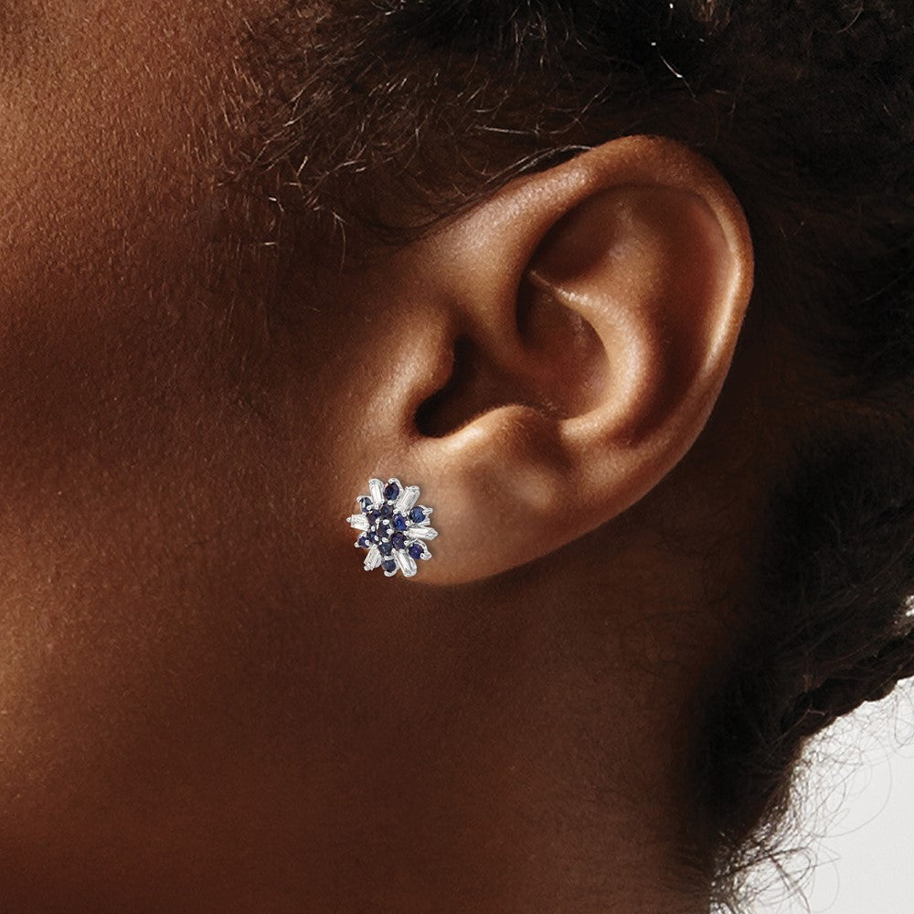 14K Weißgold Ohrringe mit Saphir und echten Diamanten