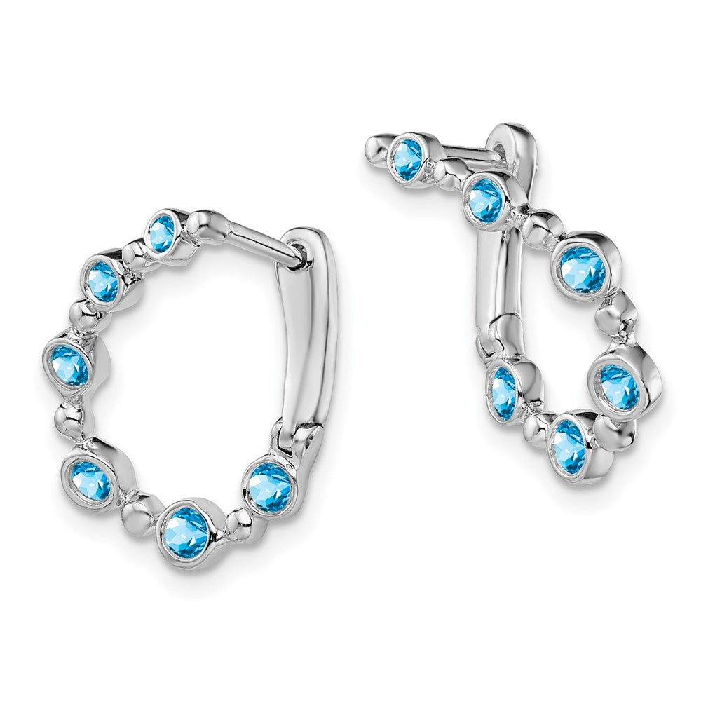 Massiv 14K Weißgold Synthetisch Blautopas Tropfen Creolen