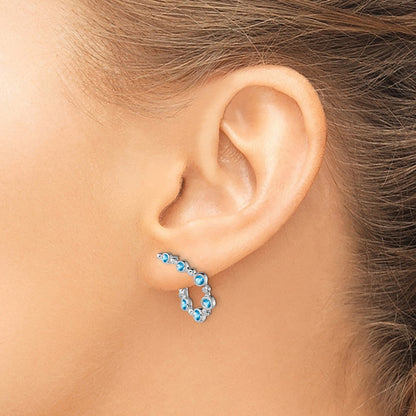 Massiv 14K Weißgold Synthetisch Blautopas Tropfen Creolen