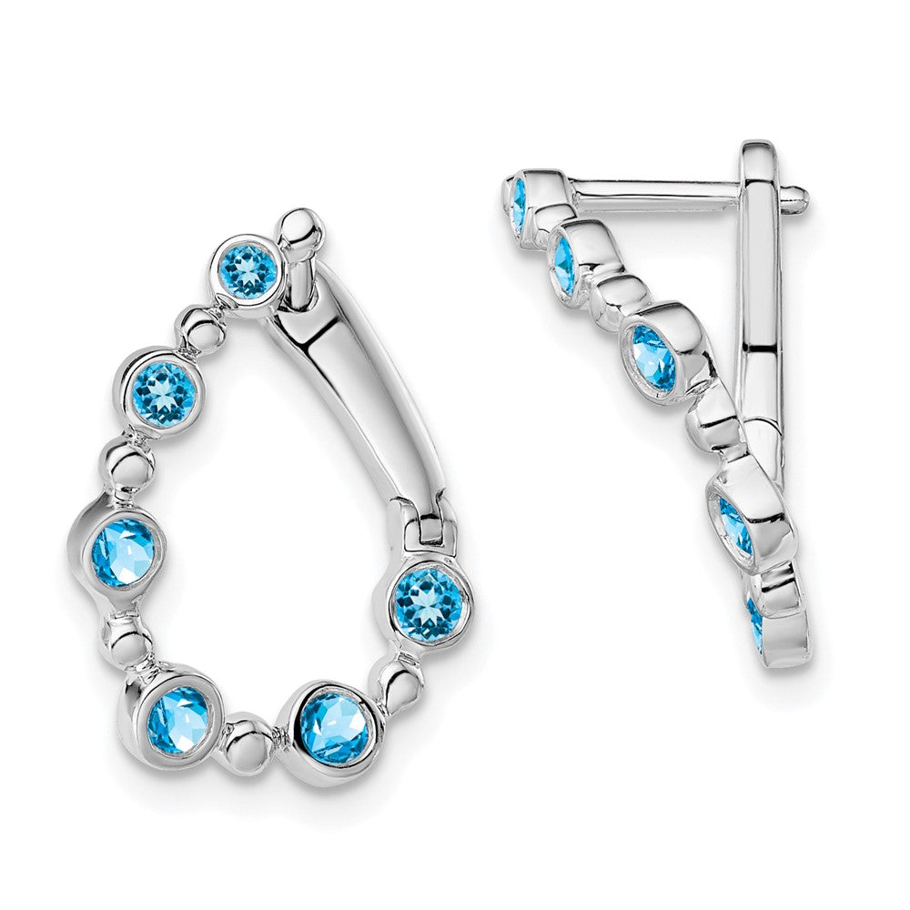 Massiv 14K Weißgold Synthetisch Blautopas Tropfen Creolen