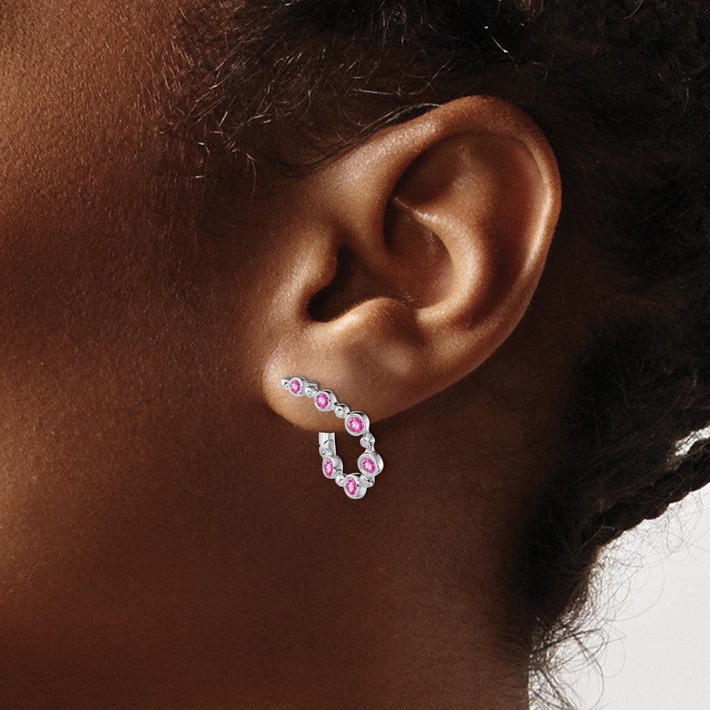 14K Weißgold Ohr-Creolen mit synthetischem rosa Saphir im Tropfenschliff