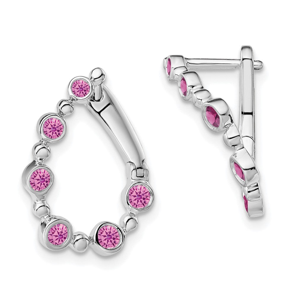 14K Weißgold Ohr-Creolen mit synthetischem rosa Saphir im Tropfenschliff