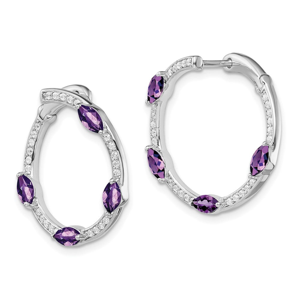 14K Weißgold Creolen mit Amethyst und echten Diamanten