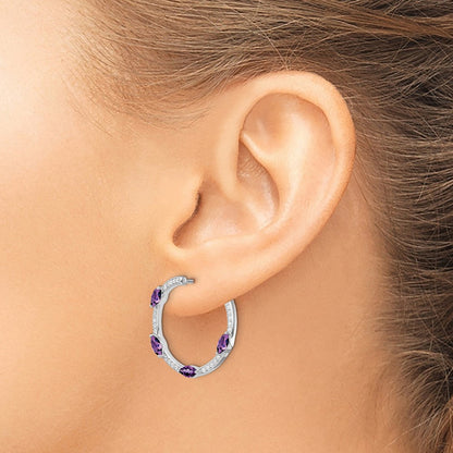 14K Weißgold Creolen mit Amethyst und echten Diamanten