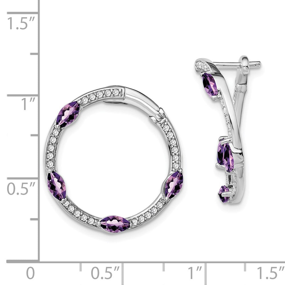 14K Weißgold Creolen mit Amethyst und echten Diamanten