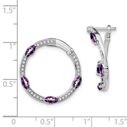 14K Weißgold Creolen mit Amethyst und echten Diamanten