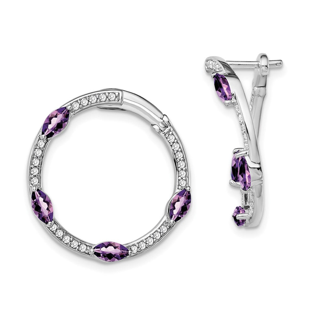 14K Weißgold Creolen mit Amethyst und echten Diamanten