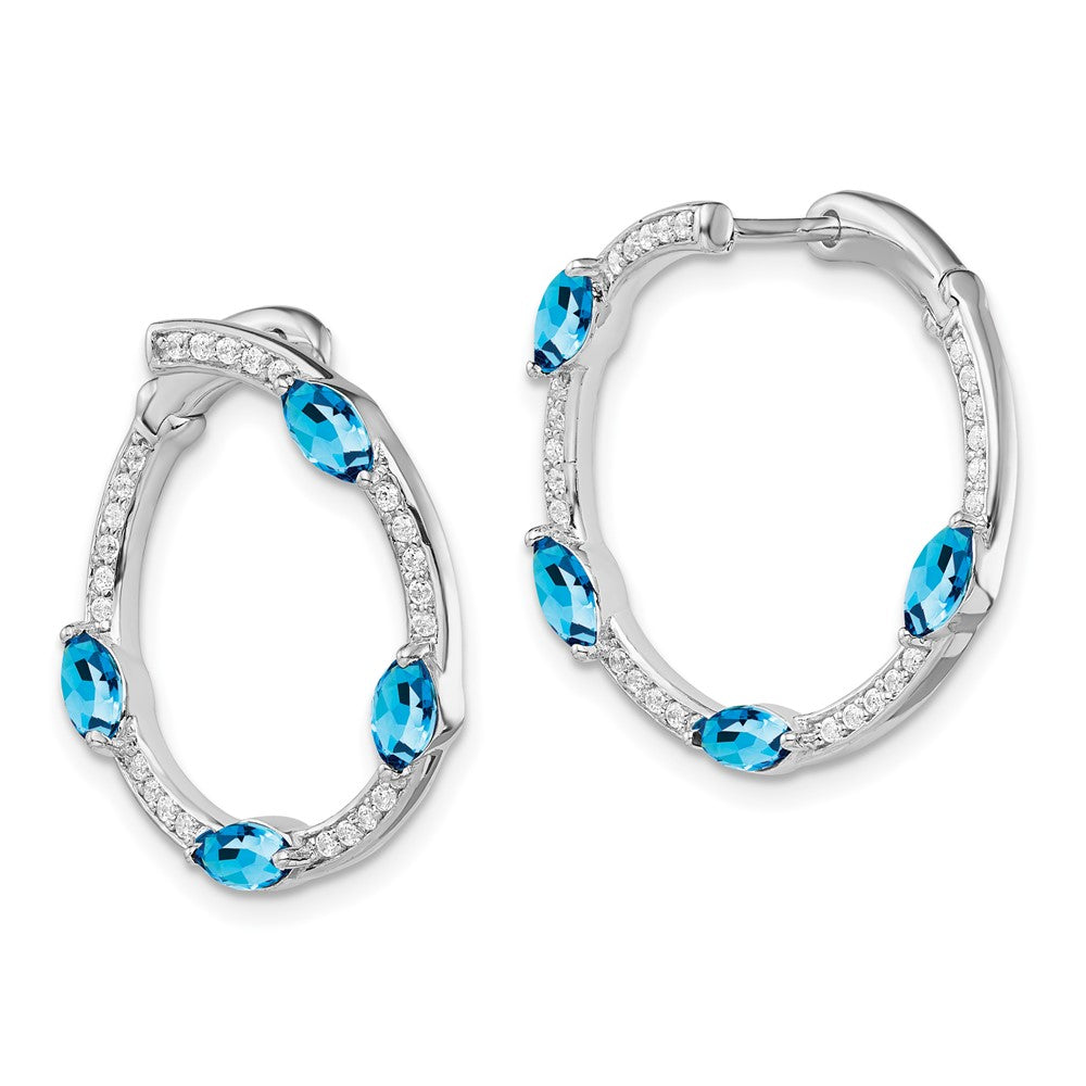 14K Weißgold Creolen mit blauem Topas und echten Diamanten
