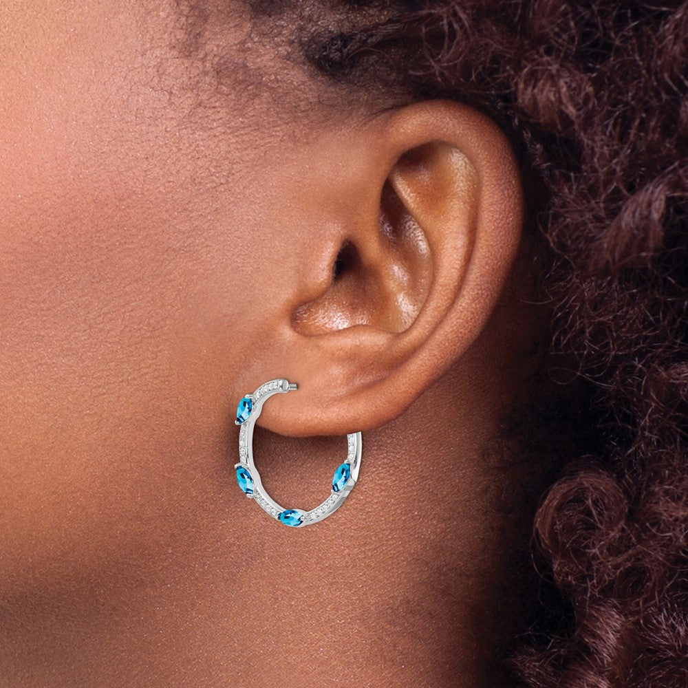 14K Weißgold Creolen mit blauem Topas und echten Diamanten