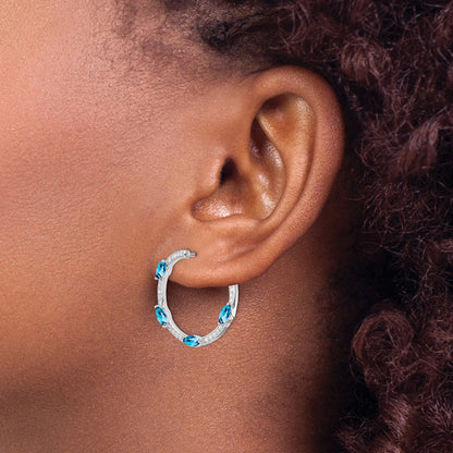 14K Weißgold Creolen mit blauem Topas und echten Diamanten