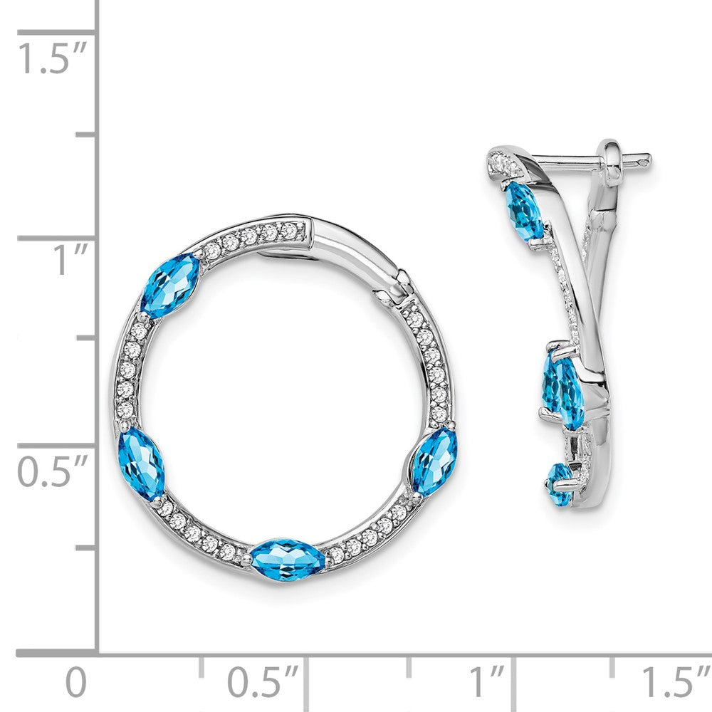 14K Weißgold Creolen mit blauem Topas und echten Diamanten