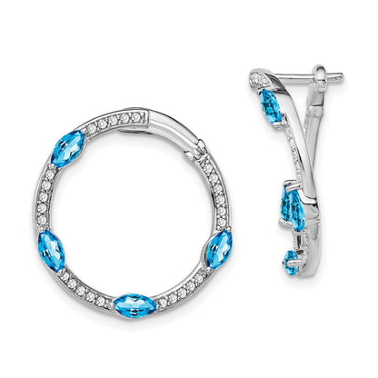 14K Weißgold Creolen mit blauem Topas und echten Diamanten