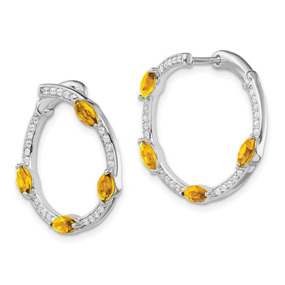 14K Weißgold Citrin- und echte Diamant-Creolen