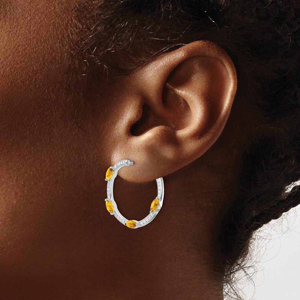 14K Weißgold Citrin- und echte Diamant-Creolen