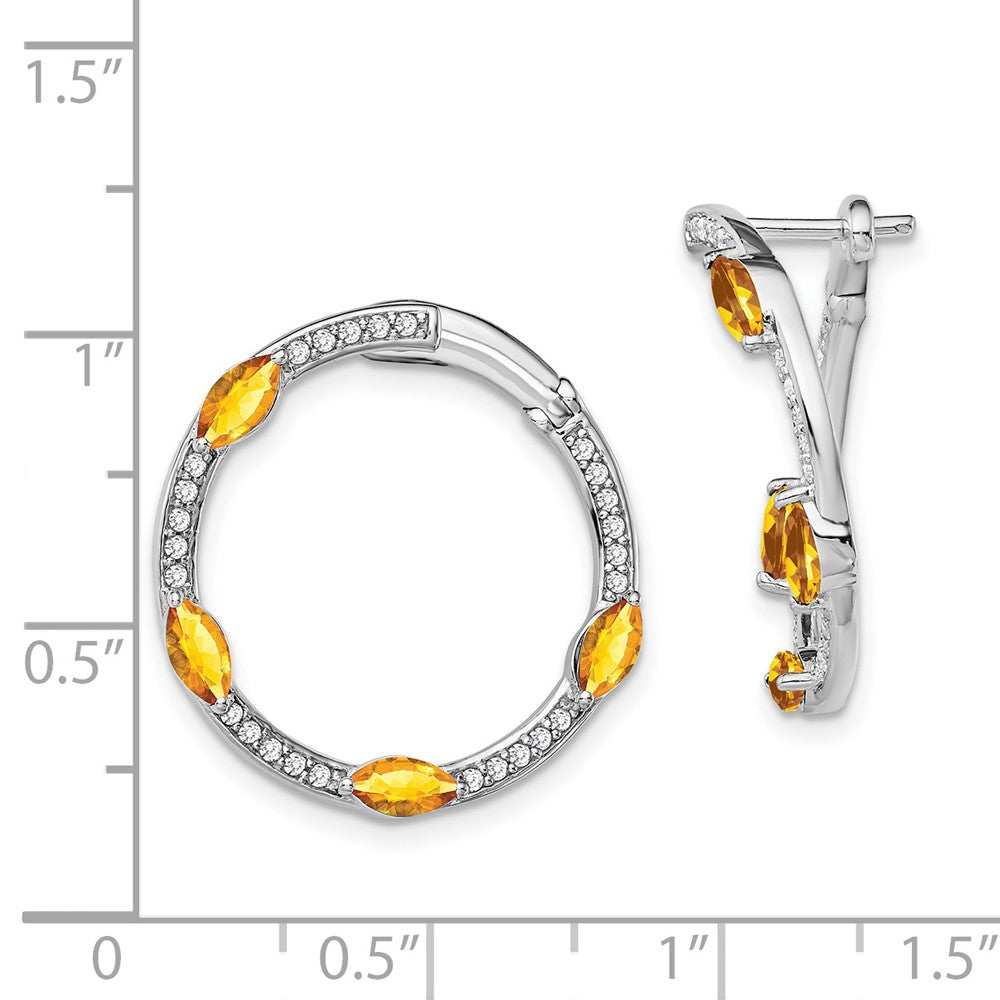 14K Weißgold Citrin- und echte Diamant-Creolen