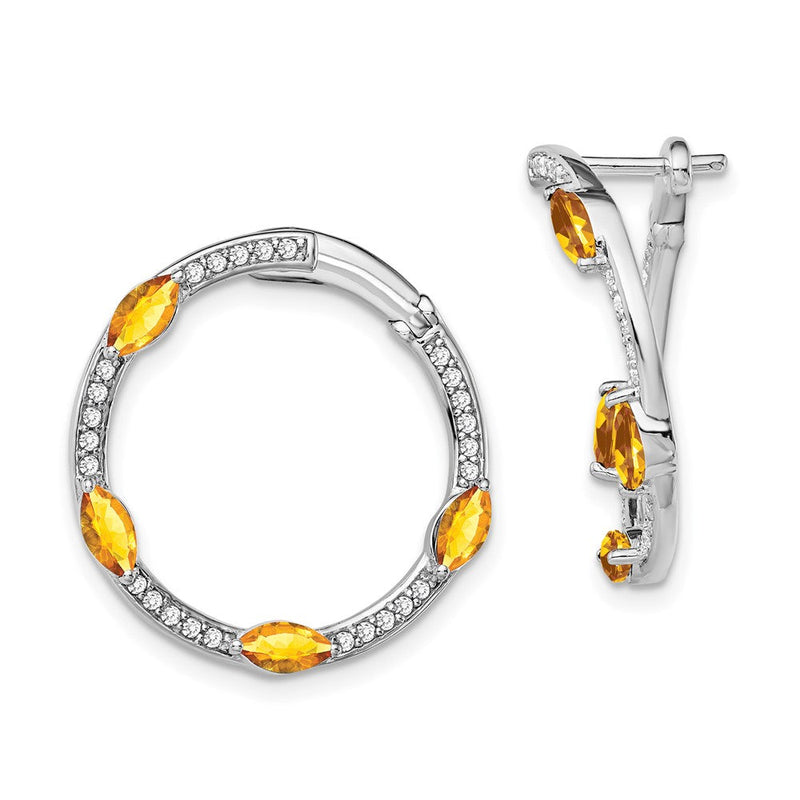 14K Weißgold Citrin- und echte Diamant-Creolen