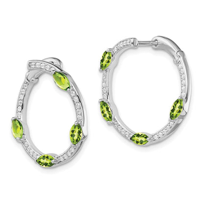 14K Weißgold Creolen mit Peridot und echten Diamanten