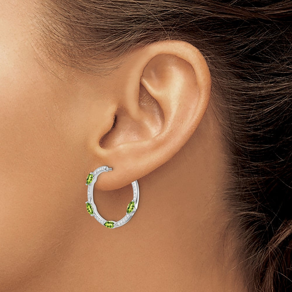 14K Weißgold Creolen mit Peridot und echten Diamanten