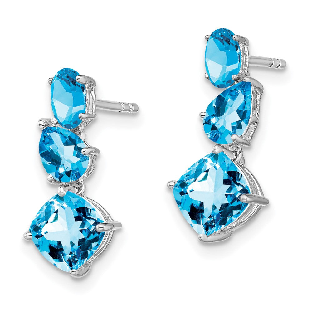 Massiv 14K Weißgold Synthetisch Blautopas Ohrhänger