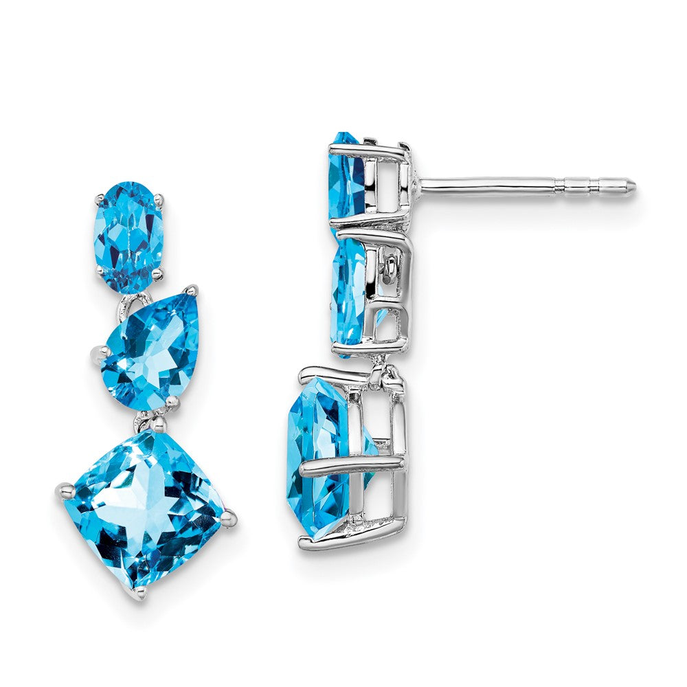 Massiv 14K Weißgold Synthetisch Blautopas Ohrhänger